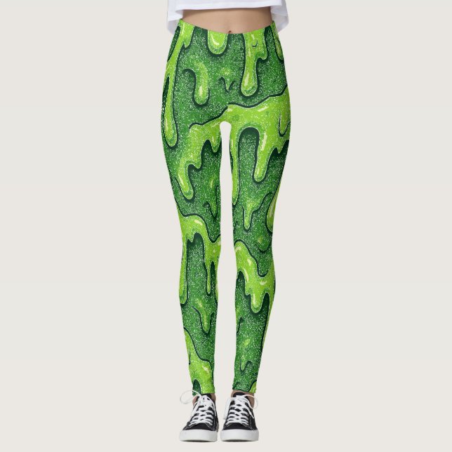 Neon Green Slime Drip Leggings (Front)