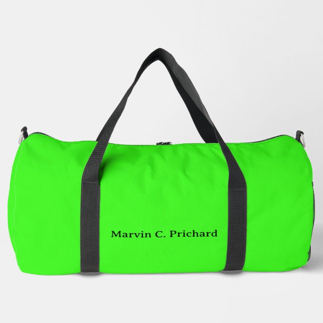 Neon Green Solid Colour Custom name Duffle Bag (Front)