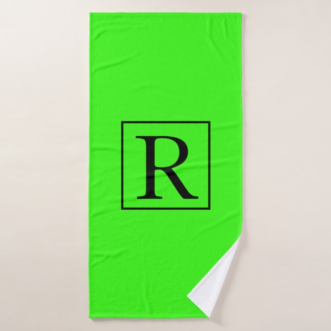 Neon Green Solid Colourful Bright Monogram Initial Bath Towel (Bath Towel)