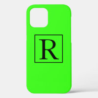 Neon Green Solid Colourful Bright Monogram Initial