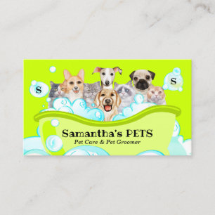 Neon Green Spa Sitter Groom PetCare Bathing Business Card