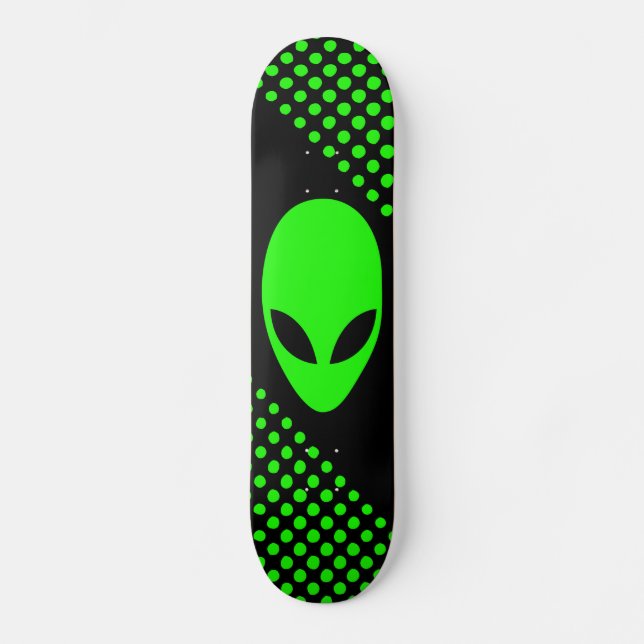 Neon Green Space Alien Head Skateboard (Front)
