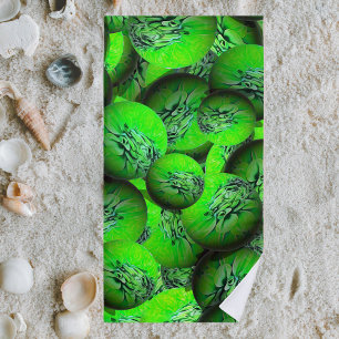 Neon green spheres in 3D optics Beach Towel