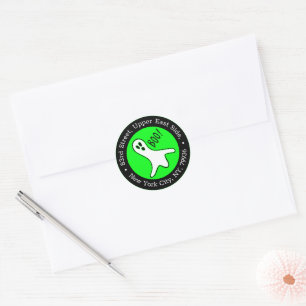 Neon Green Spooky Ghost Halloween Return Address Classic Round Sticker
