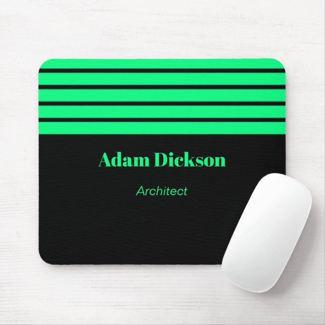 Neon green stripes black mouse mat (With Mouse)