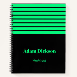 Neon green stripes black notebook