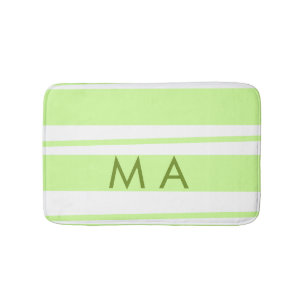Neon green stripes Greek pattern letter monogram Bath Mat