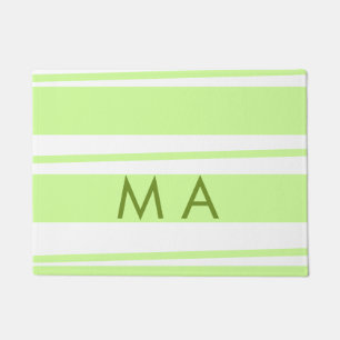 Neon green  stripes Greek pattern letter monogram  Doormat