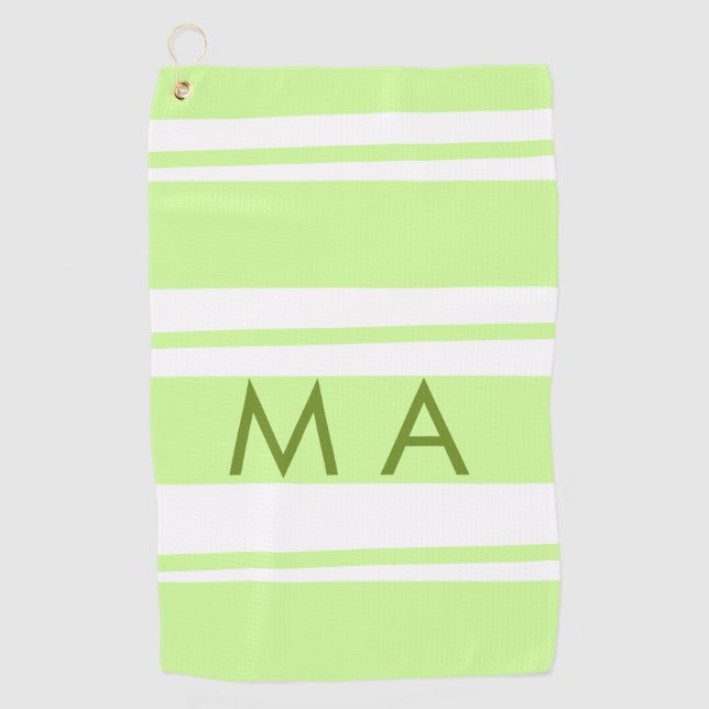 Neon green  stripes Greek pattern letter monogram  Golf Towel (Front)