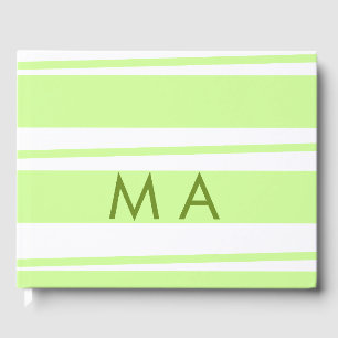 Neon green  stripes Greek pattern letter monogram  Guest Book