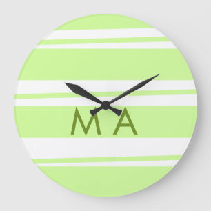 Neon green  stripes Greek pattern letter monogram  Large Clock