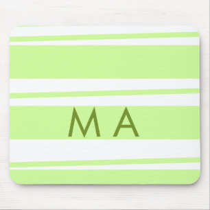 Neon green stripes Greek pattern letter monogram Mouse Mat