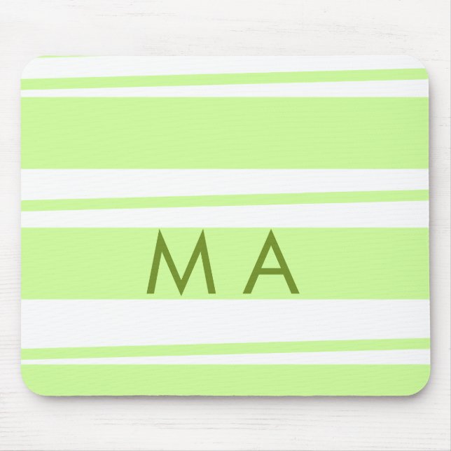 Neon green  stripes Greek pattern letter monogram  Mouse Mat (Front)