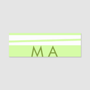Neon green  stripes Greek pattern letter monogram  Name Tag