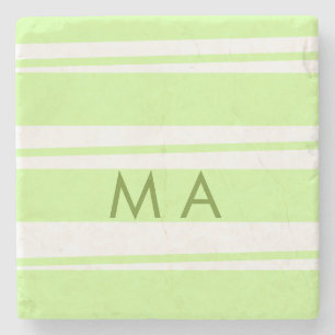 Neon green  stripes Greek pattern letter monogram  Stone Coaster