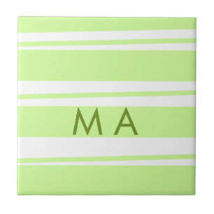 Neon green  stripes Greek pattern letter monogram  Tile