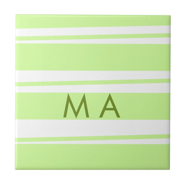 Neon green  stripes Greek pattern letter monogram  Tile (Front)