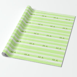 Neon green stripes Greek pattern letter monogram Wrapping Paper