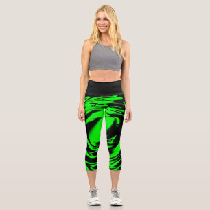 Neon Green Surge Swirl Capri Leggings