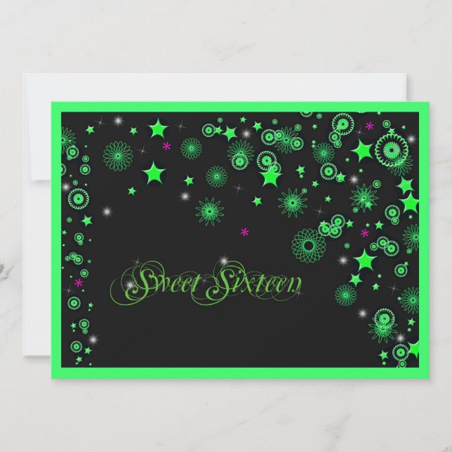Neon Green Sweet Sixteen Invitation (Front)