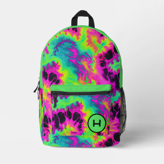 Neon Green Tie Dye Monogram Printed Backpack