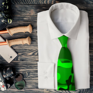 Neon Green to Dark Green Camouflage Necktie