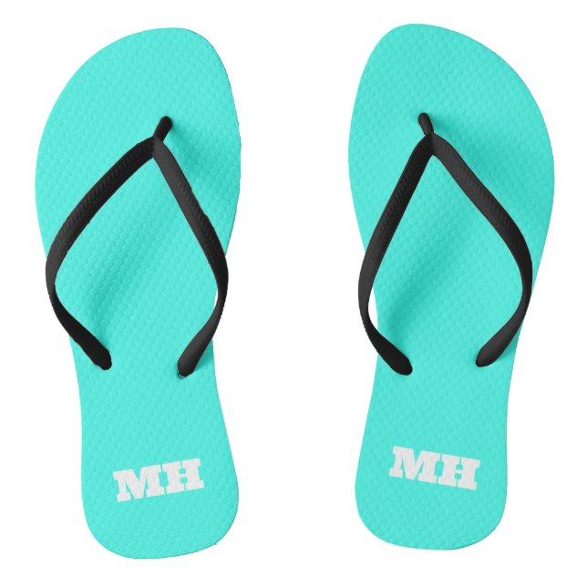 Neon Green Turquoise Monogram Colour Bright Flip Flops (Footbed)