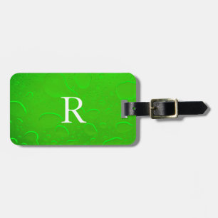 Neon Green Water Drops Abstract Monogram Initials Luggage Tag