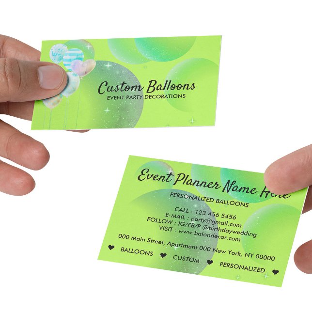 Neon Green Watercolor Balloons Business Card (Neon Green Watercolor Balloons Business Card)