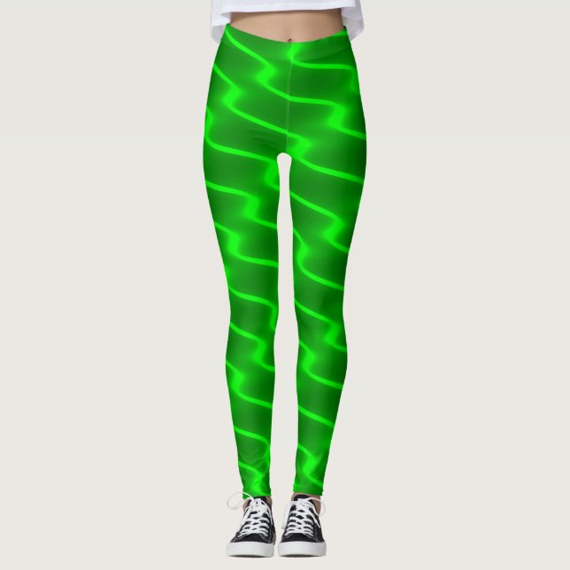 Neon Green Wavy Lines Leggings (Front)