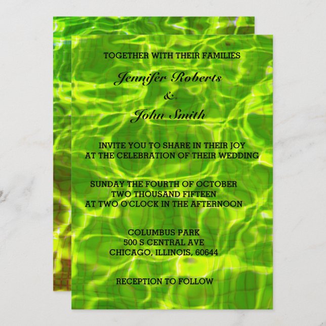 Neon Green Wedding Water Abstract Artistic Bright Invitation (Front/Back)