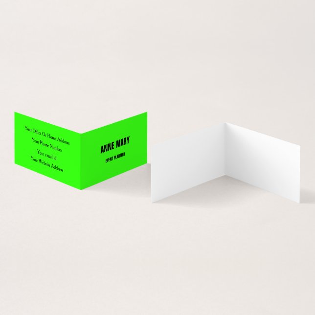 Neon Green White Bright Weddings Event Planner Business Card (Inside and Outside)