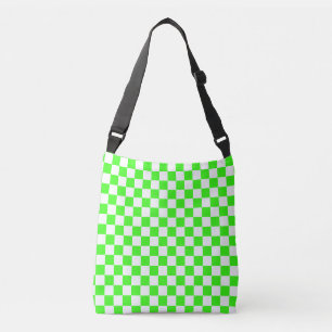 Neon Green White Chequered Chequerboard Vintage Crossbody Bag