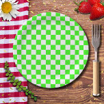 Neon Green White Chequered Chequerboard Vintage Paper Plate<br><div class="desc">Neon Green and White Chequered Chequerboard | Vintage | Classic | Trendy | Stylish | Fashion | Minimal</div>