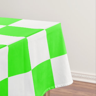 Neon Green White Chequered Chequerboard Vintage Tablecloth