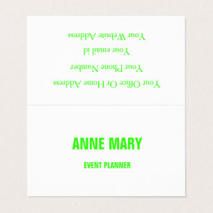Neon Green White Custom Color Wedding Event Cute Business Card