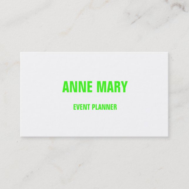 Neon Green White Custom Colour Wedding Event 2023 Business Card (Front)