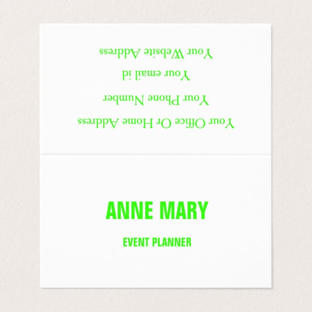 Neon Green White Custom Colour Wedding Event Trend Business Card (Outside Unfolded)