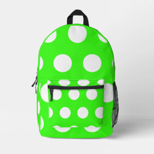Neon Green White Large Polka Dots Printed Backpack