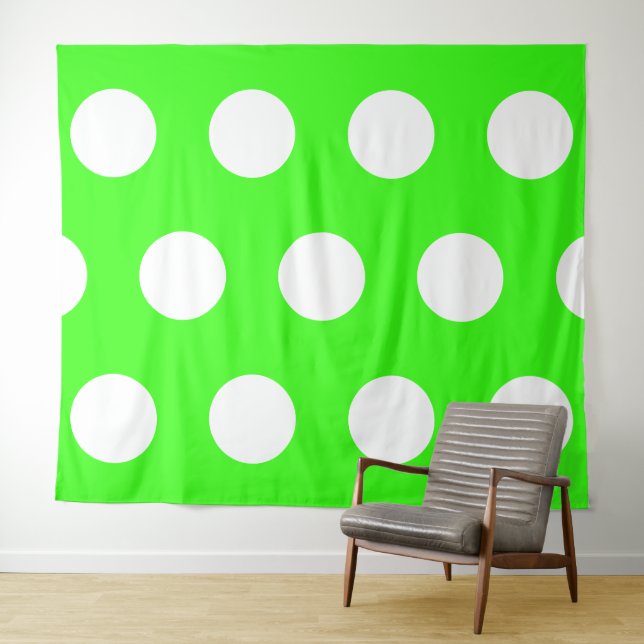 Neon Green White Large Polka Dots Tapestry (In Situ (Horizontal))