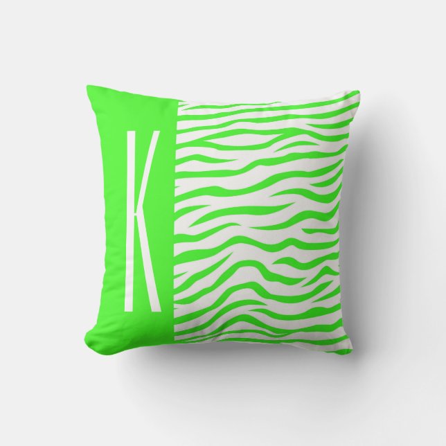 Neon Green & White Zebra Stripes Animal Print Cushion (Front)
