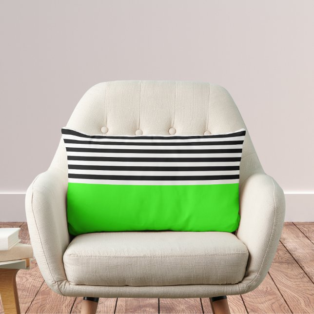 Neon Green With Black and White Stripes Lumbar Cushion (Creator Uploaded)