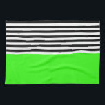 Neon Green With Black and White Stripes Tea Towel<br><div class="desc">Neon Green With Black and White Stripes</div>