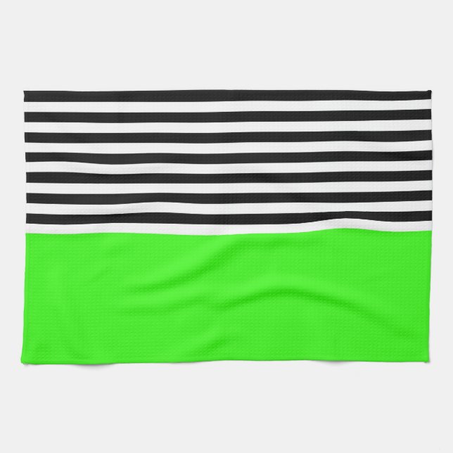 Neon Green With Black and White Stripes Tea Towel (Horizontal)