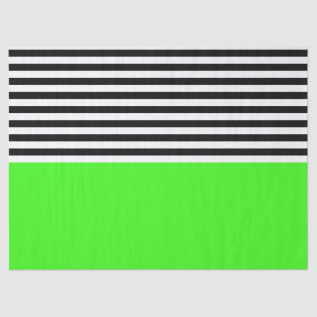 Neon Green With Black and White Stripes Tissue Paper (Front)