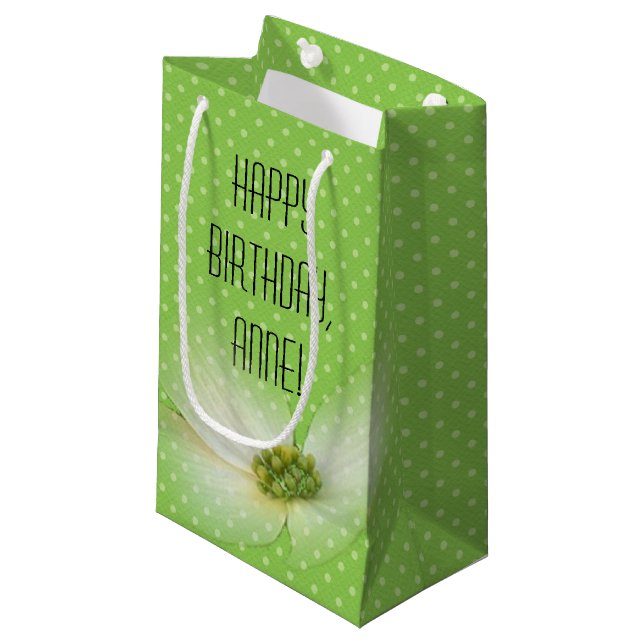Neon green with cosmos flower birthday small gift bag (Front Angled)