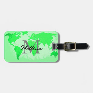 Neon Green World Map Monograms Traveller Artistic Luggage Tag