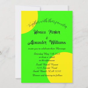 Neon Green Yellow Bold Modern Retro Wedding Invitation