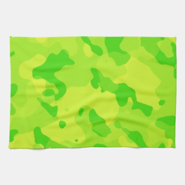 Neon Green Yellow Camo; Camouflage Tea Towel (Horizontal)