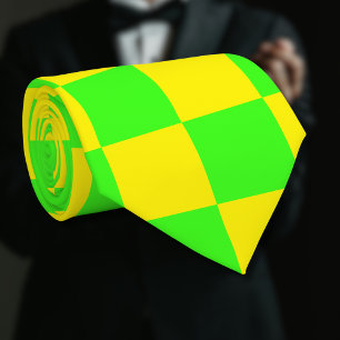 Neon Green Yellow Chequered Chequerboard Vintage Tie